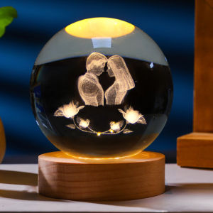 LED 3D Crystal Ball Night Lights for Room Astronaut Moon Bed Lamp USB Charging Wooden Base Christmas Birthday Gift