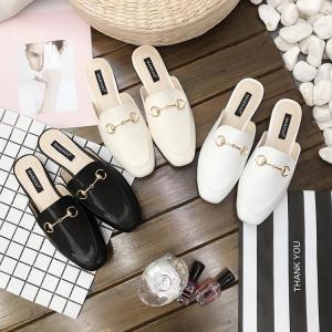 Xăng Đan Mules Phiên Bản Hàn Quốc Thương Hiệu MANXIXI Giày Da Dép Bệt Giày Nữ Màu Trơn Đơn Giản (Cỡ 35-40)