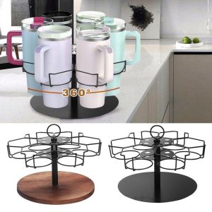 HJKL Durable Rotatable Cup Holder 6 Slots Non-slip Base Water Bottle Organizer Practical with Handle Drinkware Stand Cup Accessories
