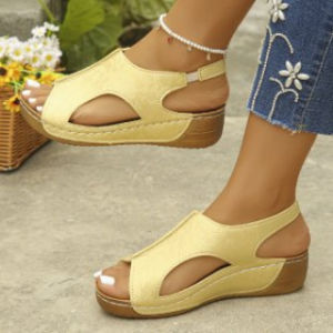 [Free Shipping] WomenS Summer Sandals New Style Large Size Open-Toe Criss-Cross Design Platform Sole Elastic Straps Size 43