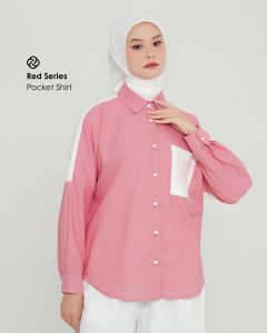 KEMEJA RED POCKET SHIRT SERIES BY DEENAY BAHAN COTTON MIX LINENO ALL SIZE ATASAN WANITA PREMIUM