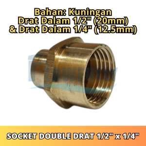 SOCKET DOUBLE DRAT DALAM KUNINGAN INCH DOBEL FAUCET SOK SDD FEMALE THREAD SOCK BRASS 1/8 1/4 3/8 1/2 3/4