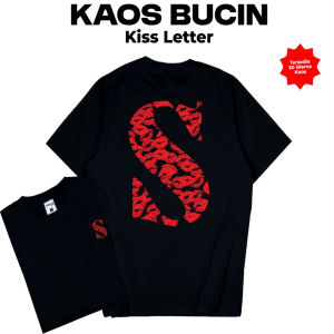 Kaos Kiss Letter Inisial Custom Nama Aesthetic Tshirt Motif Kissed Lipstik Bibir Cium Wanita Kaos Custom Bucin Kiss Letter / Bagus