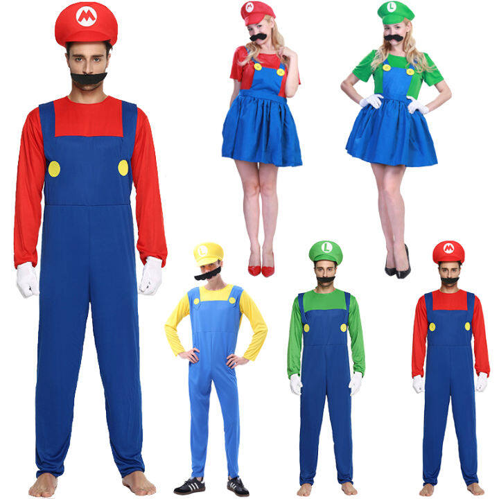 Adult Super Mario Bros Cosplay Super Mary Halloween Party Uniform MARIO ...