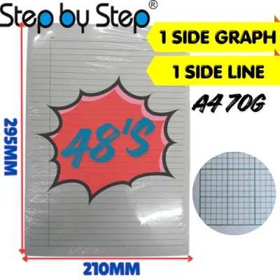 【1PACK=48SHEET! ! !】STEP BY STEP A4 Graph＆Line Paper / Kertas Graf＆Garis 70GSM 48SHEET (1 SIDE) (G70480)