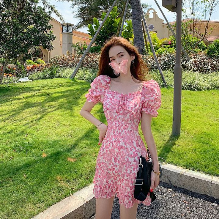 NEW SUMMER DRESS SQUARE NECK FLORAL DRESS KOREAN FASHION Lazada PH