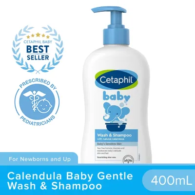 【Original】Cetaphil Baby Wash and Shampoo with Organic Calendula 400ml for Newborn[Gentle and Hypoallergenic / Organic Calendula Almond and Sunflower Oil]