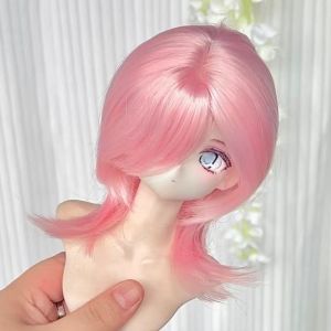 FEELDG Màu hồng ngọt ngào. Tóc giả cho búp bê BJD. Có thể điều chỉnh kiểu dáng. Tỉ lệ 1/3 1/4 1/6. Tóc giả đuôi sói Phong cách Phụ kiện tự làm để trang trí Tóc giả búp bê ngắn Dành cho búp bê BJD.