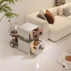 Robot Movable Coffee Table Trolley Living Room Home Multifunctional Rotating Solid Wood Small Apartment Can Store Side Table