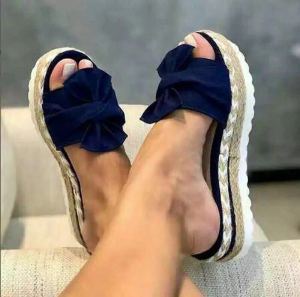 [Free Shipping] Plus-Size Womens Sandals One-Strap Flip-Flops Womens Outdoor Summer Wedge Sandals with Bow Details Womens Beach Sandals.
