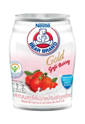 นมสเตอริไลส์ไขมันต่ำ ตราหมีโกลด์ 140 มล. (24 กระป๋อง) สูตรผสมโกจิเบอร์รี่
