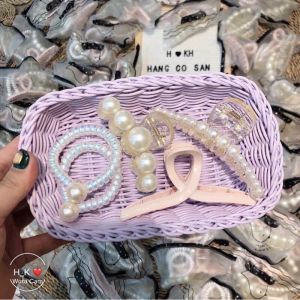 Sét Kẹp Tóc Ngoạm Giả Ngọc Trai Kèm Dây Buộc 5 Chi Tiết Siêu Sang