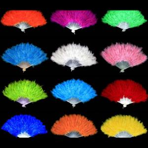 WP💓💛💖 9 Colors New Costume Wedding Showgirl Dance Folding Hand Feather Fan Fancy