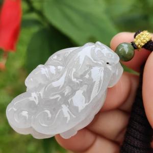 Rare Premium Natural Type A Jadeite Pendant Necklace crafted as Chayote with Squirrel and Ruyi symbols of Happiness fortune and luck with certificate weigh 30.16 grams 44.3 * 27.8 * 15.6 mm (pendant52)