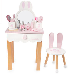Nunukids Kids Bunny Fancy Makeup Dresser Girls Pretend Play Wooden Dressing Table Birthday Gift Kids Toys