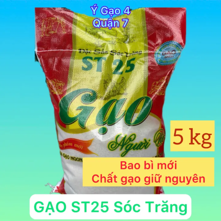 Gạo ST25 Sóc Trăng - Túi 5Kg - Giống lúa ST25 được trồng tại Sóc Trăng, đều hạt, dẻo vừa, ngọt thơm cơm dù cho cơm đã nguội