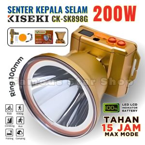Senter Kepala Selam 200 Watt KISEKI CK-SK898G Cahaya Putih Super Terang Batrai 9.900mAh | Headlamp Super Bright Tahan Lama | Generasi Terbaru Dari Tipe CK-9H