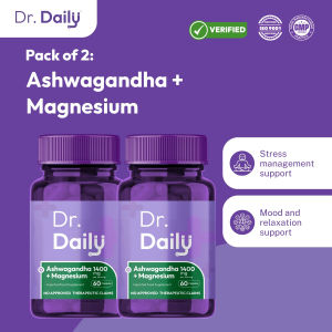Pack of 2 - Dr Daily Ashwagandha with Magnesium Glycinate | Deep Sleep Stress Management Muscle Recovery