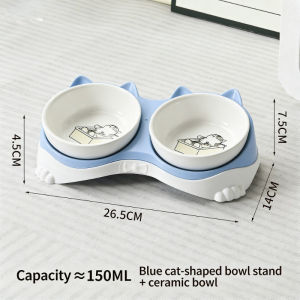 Ceramic Cat Bowl Beveled Mouth Double Bowl Prevents Black Chin SuitableNeck Protection Cat Food Bowl