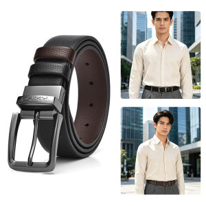 MENSPE Men Belts Double Color Leather Belt Second-layer Cowhide Leather Pin Buckle Belt 120cm Adjustable Length Dress Belts for Men with Classic Buckle Vintage Jeans Belt for Men