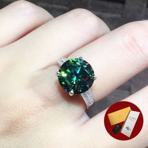 Diamcity (Free Gra Certificate) 3 Karat Delapan Hati dan Delapan Panah Pt950 Biru Hijau Moissanite Penuh Berlian Cincin Terbuka Aksesoris Wanita