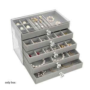 HULEQQI Dung lượng lớn Hộp trang sức nhung Trong suốt Bông tai Dây chuyền Bộ tổ chức trang sức Sang trọng nhẹ nhàng Nhẫn và vòng tay Hộp đựng trang sức Kho lưu trữ tại nhà