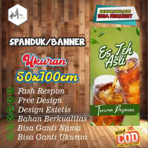 Spanduk Banner Ukuran 50x100cm ES TEH ASLI Free Custom Design Dan Ukuran