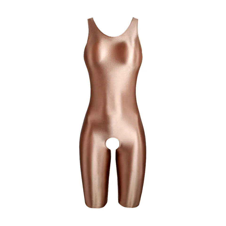 Women's Sexy Shiny Bodysuit Tight-fitting Oil Smooth Running Overalls Yoga  Zentai Suits Casual Sport Tights Jumpsuits Catsuits