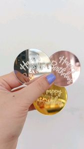 Cake Topper Mini Happy Birthday Cupcake Topper Bulat Tangkai Tag Akrilik Mirror Ulang Tahun