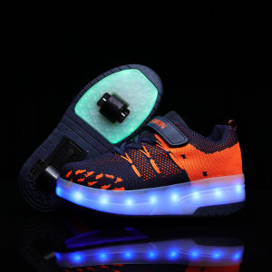 XueChur 2023 Children Two Wheels Luminous Glowing Sneakers Black Blue Led Light Roller Skate Shoes Kids Led Shoes Boys Girls USB Charging