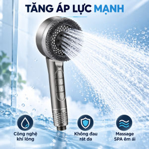 Vòi Sen Tăng Áp Cực Mạnh Có Lõi Lọc Nước Khử Clo Bát Sen Tắm 4 Chế Độ Massage Đầu Silicon Nút Bật Tắt Tiết Kiệm Nước Đầu Vòi Hoa Sen Cao Cấp Chống Tắc Tháo Rời Vệ Sinh Phù Hợp Nhà Nước Yếu Tay Sen Tắm Nóng Lạnh Nhựa ABS Bền