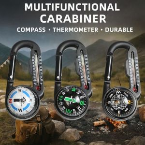 GORGE Di động La bàn nhiệt kế móc khóa Đa chức năng 3 trong 1 La bàn móc khóa Bền bỉ Móc khóa móc leo núi Phụ kiện cắm trại ngoài trời