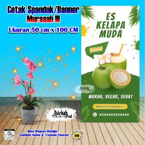 Spanduk Banner Es Kelapa Muda Ukuran 50 cm x 100 cm