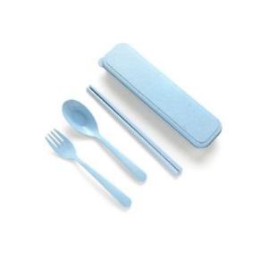 Set Alat Makan Portable Sendok Sumpit Garpu Kulteri Jerami Gandum Plastik Stainless Travel Souvenir