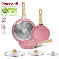 Innerwell Pink Non Stick Frying Pan Set (6PCS) With lid NonStick Coating Fry Pan Suitable All Stove. 