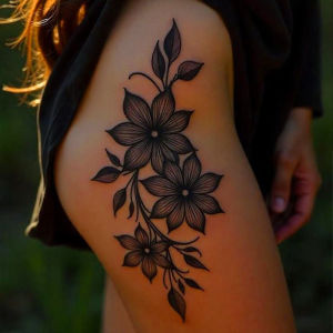Dark Black Floral Temporary Tattoo Sticker Gothic Large Flower Leg Body Art Waterproof Fake Tattoo For Women