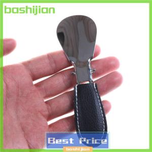 bashijian 12x3.5cm Shoe Horn Stainless Steel Foldable PU Leather Handle Durable Shoehorn