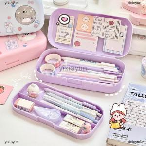 [COD] yixiayun Kawaii Morandi Simple Pencil Case Student Large Capacity Double-layer Pencil Case Cartoon Stationery Organizer School Supplies