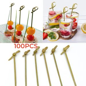 100 Pcs/Bag Knotted Bamboo Skewers Cocktail Picks for Cocktail Party Snacks Sandwiches Appetizer Decorative Bar