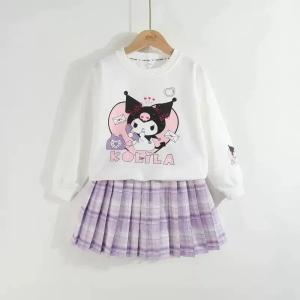 Sanrio My Melody Kuromi Childrens Cosplay JK Skirt New Anime College Style Knitted Cardigan Pleated Skirt Three Piece Set Skirt
