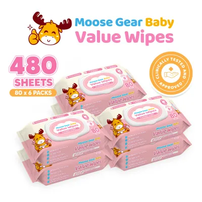 Moose Gear Baby Value Wipes Flower Scent 480s (6PACKS) Hypoallergenic w/ Vitamin E & Aloe Extract