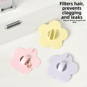 JAYNEBIO Silicone Sink Drain Filter Universal Fit 8x8CM(3.15x3.15in) Washbasin Leak Plug Practical Flower-shaped Sink Hair Catcher Home Use
