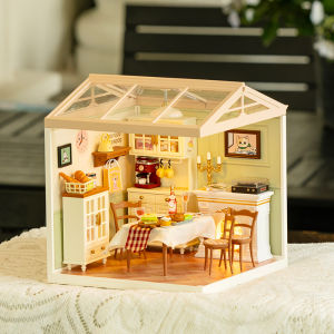 Robotime DIY Miniature Dollhouse Super Creator Warm Dining Room Plastic Building Set Toys Playset Gifts for Boys Girls