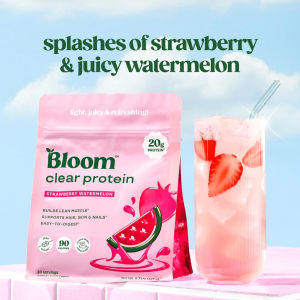 Clear Protein Whey Protein Isolate + Collagen Peptides : Bloom bổ sung đạm trái cây - giúp phục hồi xây dựng cơ bắp đồng thời hỗ trợ da tóc mỏng khỏe mạnh và rạng rỡ hơn.