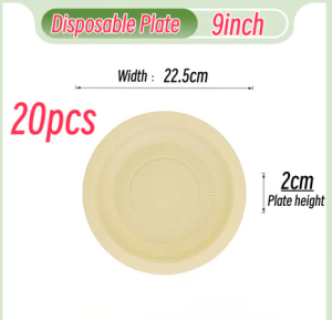 20pcs Disposable Plate 9" Bamboo fiber Extra Strong Extra Thick Microwave Safe Paper Plate Cut Oil