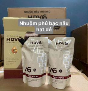 Nhuộm Phủ Bạc Tóc HDV6 500ml màu nâu  hương cafe phủ bạc không dính da đầuphủ bạc tóc màu nâu