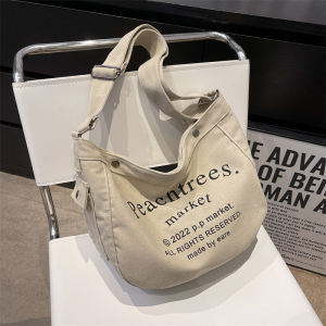 Fashion embroidery all-match texture student multi-pocket canvas large-capacity letters soft and collapsed casual one-shoulder Messenger Bag #1166