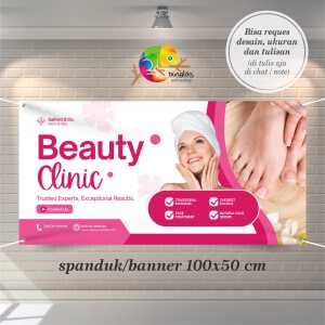 Cetak Spanduk  Banner Pink and White Modern Beauty Clinic