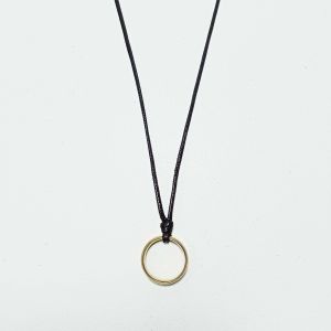 Kalung tali hitam liontin cincin titanum gold ukir nama