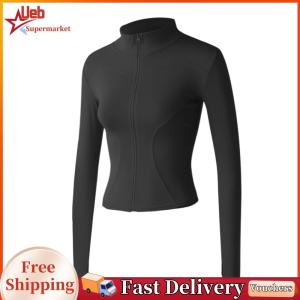 [Ueb]Women Zip-Up Running Jacket Quick-Drying Sun Protection Sport Coat Long Sleeve Activewear for Camping Hiking Running